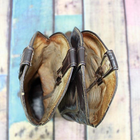 Cowtown Brown Leather Mid Calf Pull On Western Cowboy Boots Size 7 D - Picture 6 of 9